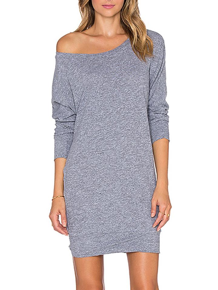 Shein Grey Knittet Boat Neck Long Sleeve Bodycon Dress