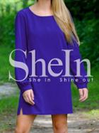 Shein Blue Long Sleeve Round Neck Dress