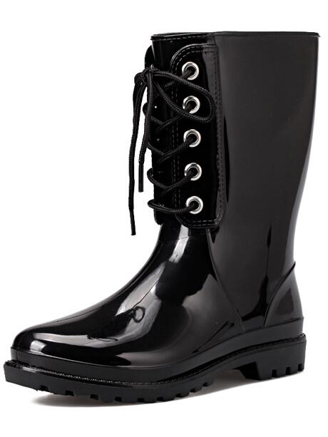 Shein Black Lace Up Pu Boots