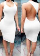 Rosewe Cutout Back Round Neck Plus Size White Dress