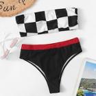 Shein Random Checker Bandeau With Contrast Trim Bikini Set