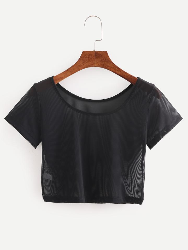 Shein Crop Black Mesh T-shirt
