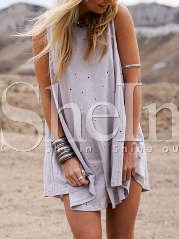 Shein Grey Destroyed Hole Sleeveless Shift Dress