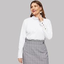 Shein Plus Button Detail Form Fitting Tee
