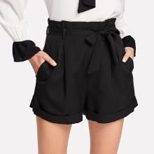 Shein Self Belted Rolled Hem Shorts