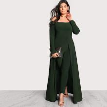 Shein Plus Off Shoulder Solid Maxi Jumpsuit
