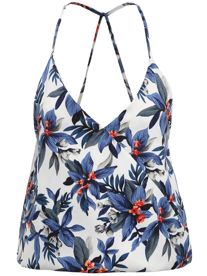 Shein Flower Print Front Wrap Crisscross Cami
