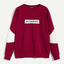Shein Men Letter Print Color Block Pullover