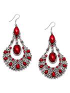 Shein Red Gemstone Hollow Out Statement Drop Earrings