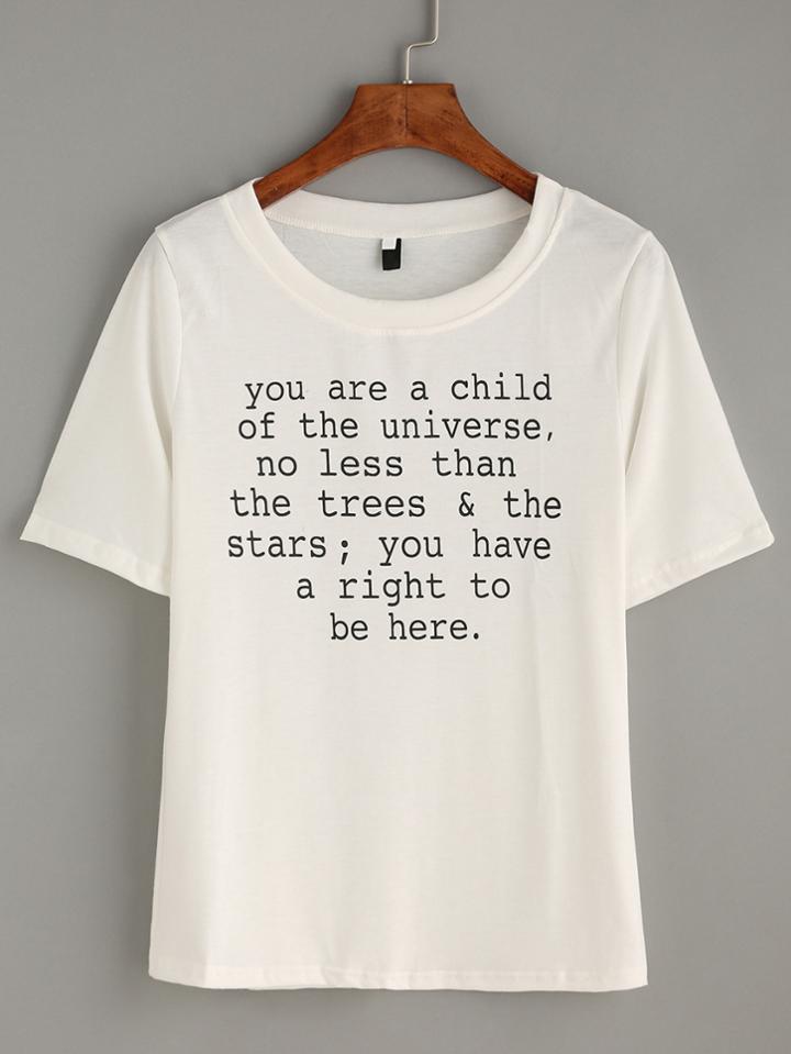 Shein White Sentence Print T-shirt