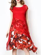 Shein Red Print Fake Two Pieces Asymmetric Dress