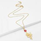 Shein Rose Pendant Chain Necklace With Rhinestone