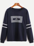 Shein Navy Striped Letter Print Sweatshirt