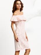 Shein Pink Off The Shoulder Ruffle Layered Split Back Lace Dress