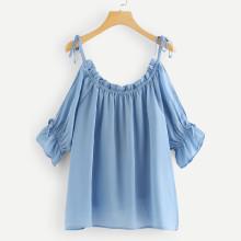 Shein Plus Frill Trim Cold Shoulder Top