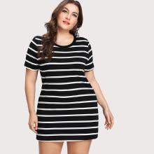 Shein Plus Short Sleeve Striped Tee Dress