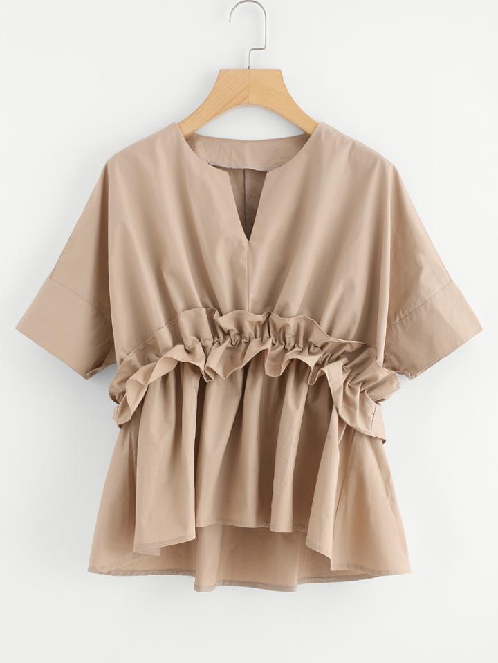 Shein Ruffle Hem V Neck High Low Blouse