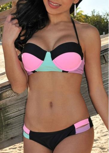 Rosewe Halter Bra And Hollowed Thong Bikini Set