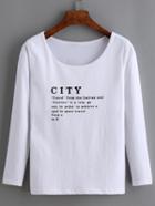 Shein White Long Sleeve Letters Print Slim T-shirt