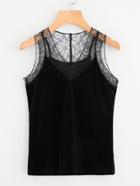 Shein Floral Mesh Trim Velvet Tank Top
