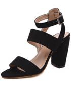 Shein Black Peep Toe Chunky Ankle Strap Sandal