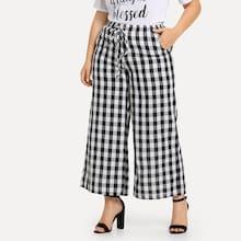 Shein Plus Check Plaid Drawstring Wide Leg Pants
