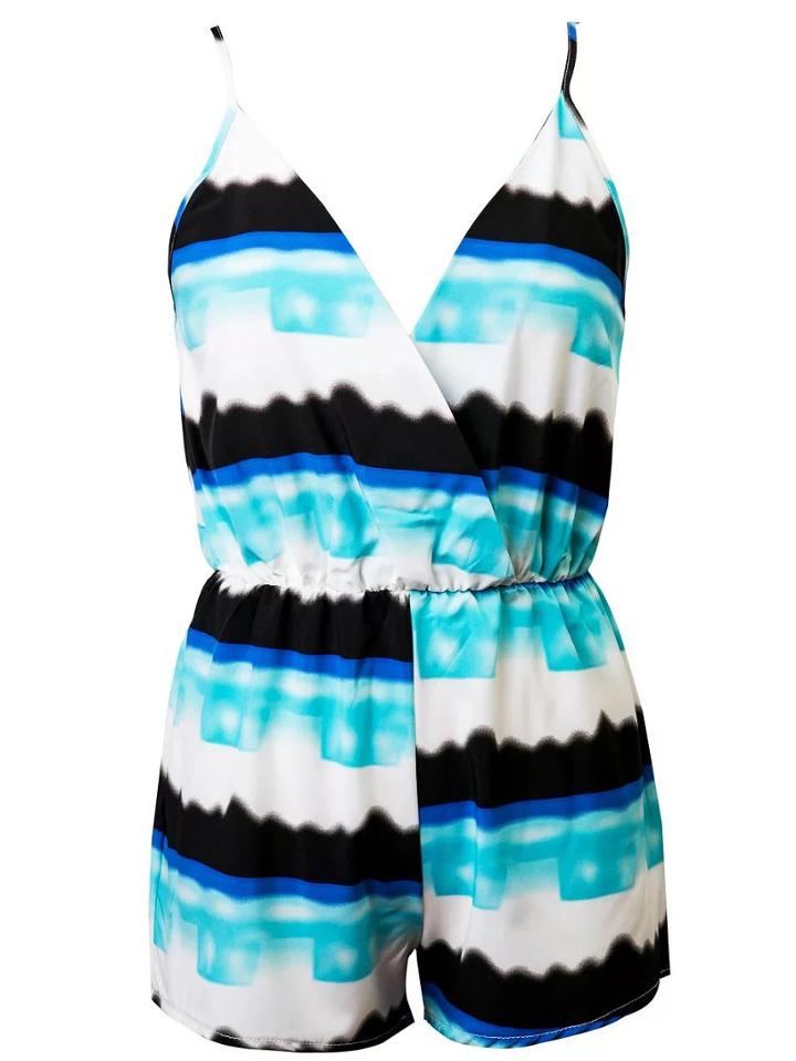 Shein Multicolor Print Elastic Waist Spaghetti Strap Romper