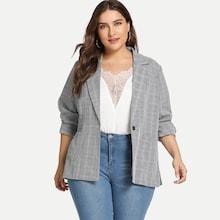 Shein Plus Pocket Decoration Plaid Blazer
