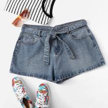 Shein Plus Self Belted Denim Shorts