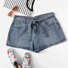 Shein Plus Self Belted Denim Shorts