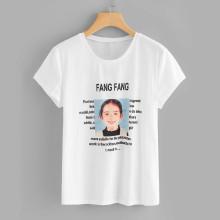 Shein Letter And Girl Print Tee