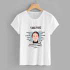 Shein Letter And Girl Print Tee