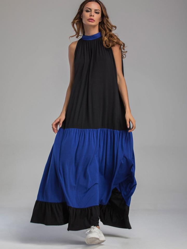 Shein Contrast Pleated Frill Hem Tent Dress