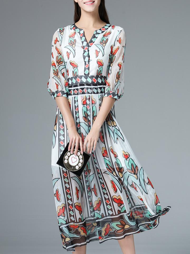 Shein White Argyle Print A-line Dress