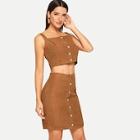 Shein Button Front Crop Top And Skirt Set