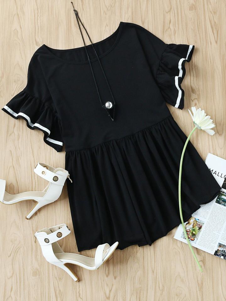Shein Striped Ruffle Sleeve Babydoll Tee