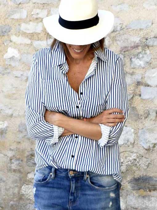 Shein Lapel Vertical Striped Blouse