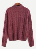 Shein Burgundy Mock Neck Cable Knit Sweater
