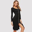 Shein Zip Up High Split Ribbed Dress