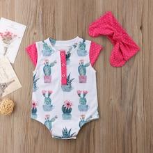 Shein Toddler Girls Cactus Print Jumpsuit With Headband