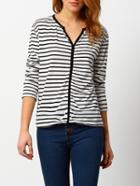 Shein Black White V Neck Striped T-shirt