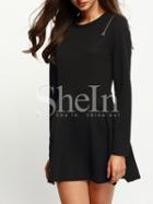 Shein Black Crew Neck Zipper Asymmetric Dress