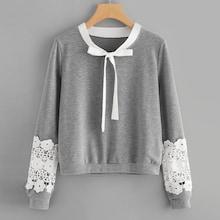 Shein Plus Tie Neck Lace Panel Sweatshirt