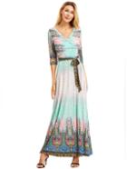 Shein Pink Vintage Print Self Tie Maxi Dress