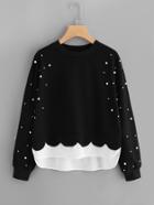Shein Pearl Beaded Contrast Hem 2 In 1 Sweatshirt