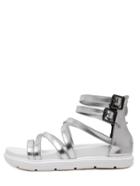 Shein Silver Open Toe Crisscross-strap Casual Sandals