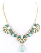 Shein Blue Gemstone Gold Leaves Chain Necklace