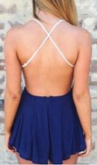 Shein Blue Criss Cross Backless With Zipper Jumpsuit