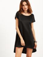 Shein Black V Neck Back High Low Dress