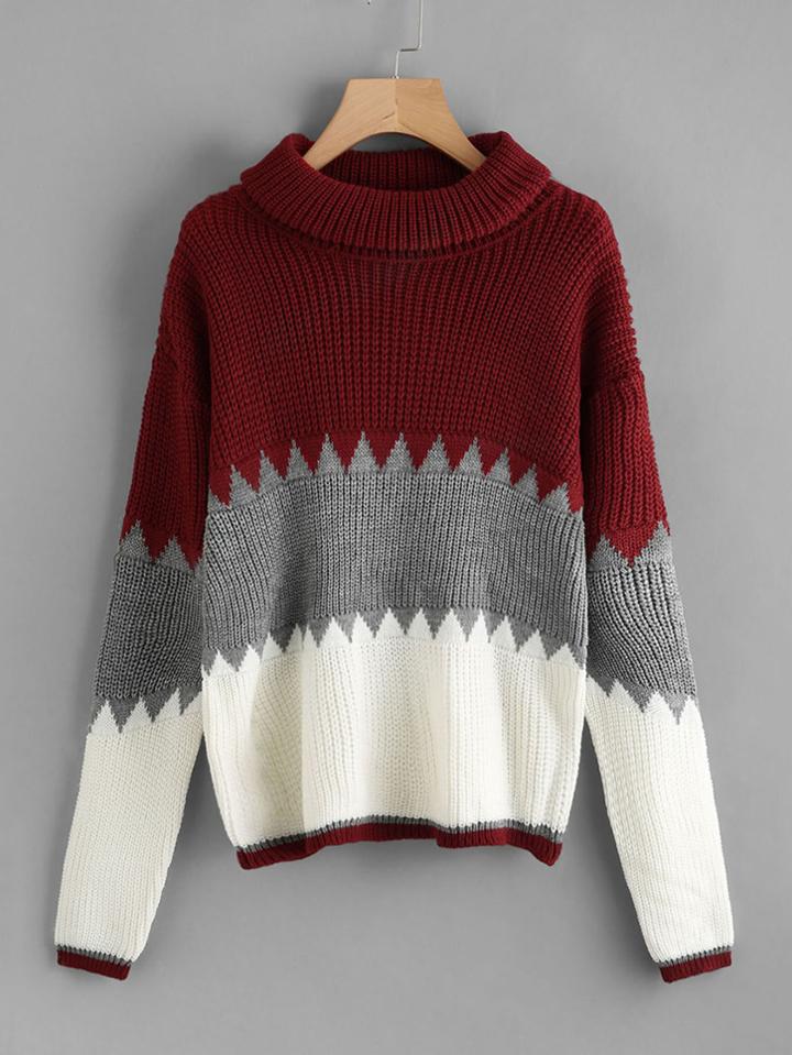 Shein Rolled Neck Color Block Jumper